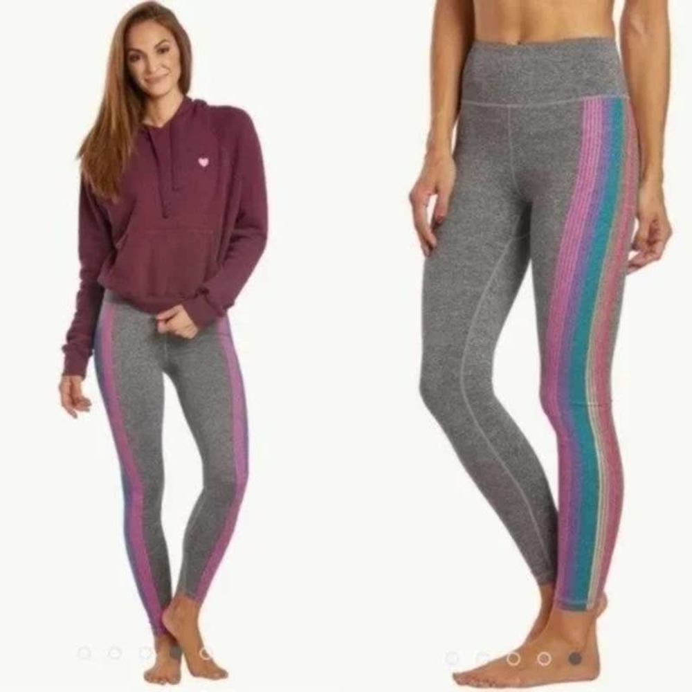 Spiritual Gangster Essential Rainbow Stripe Leggings Grey XS